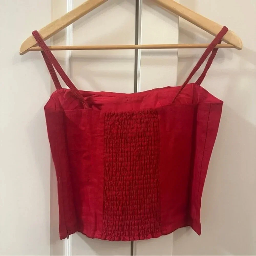 NEW Reformation Emery Linen Top in Lipstick Red Flower Detail | size 0 - Picture 7 of 11